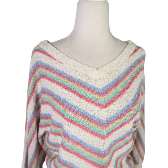 Vintage 70s Just Mort Cream Striped Knit Sweater Midi Dress M - Picture 2 of 6